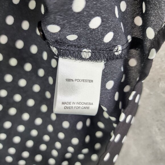 Womens Fortune + Ivy Polka Dot Button-Up Blouse Black & White Roll Tab Sleeves S - Picture 6 of 11